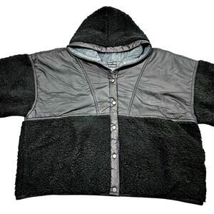 Prana Hooded Fleece Jacket XL Black Sherpa Snap Front Quilted Gorpcore‎ Outdoor
